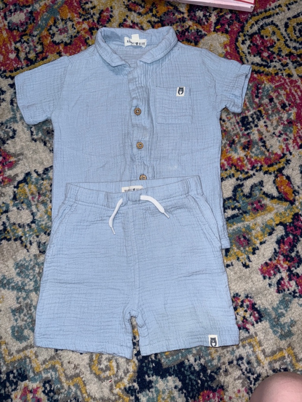 Light Blue Cotton Gauze Two-Piece Toddler Boy Boutique Set